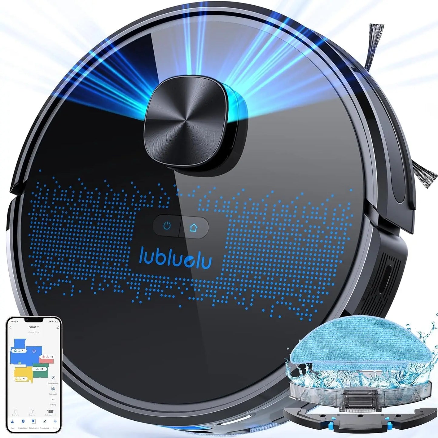 Lubluelu SL60D Robot Vacuum and Mop Combo - 4000Pa Suction, 150Mins Runtime, Quiet Operation, Smart App Control, 10 No-Go Zones