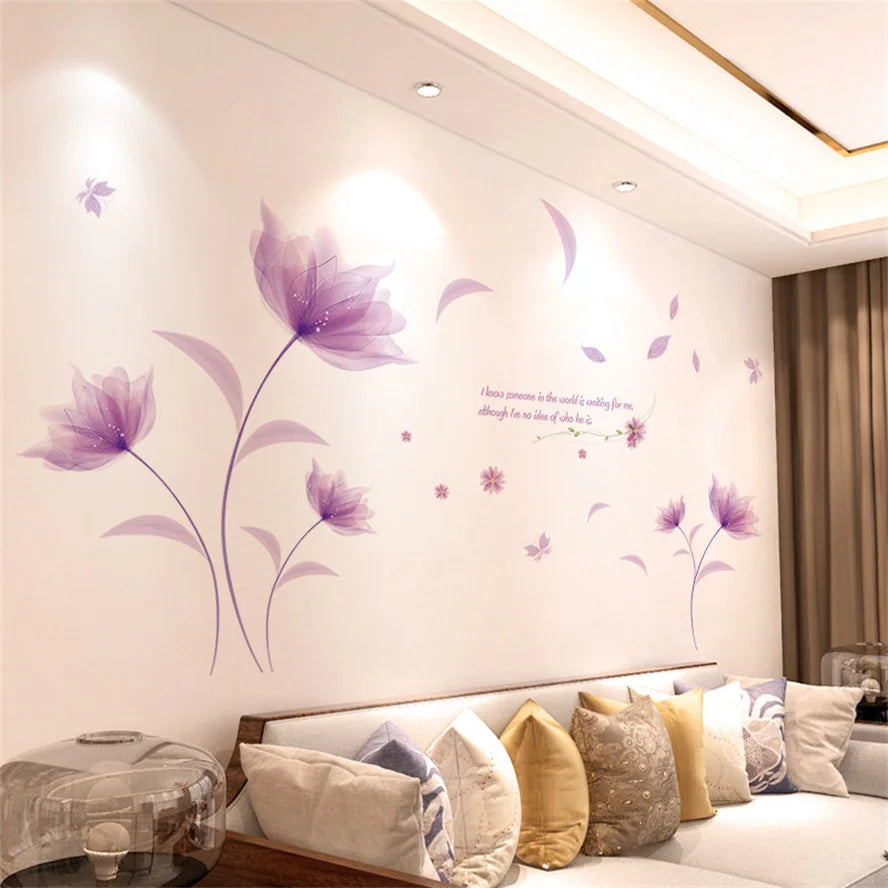 DIY Purple Lavender Living Room Wall Stickers Decoration