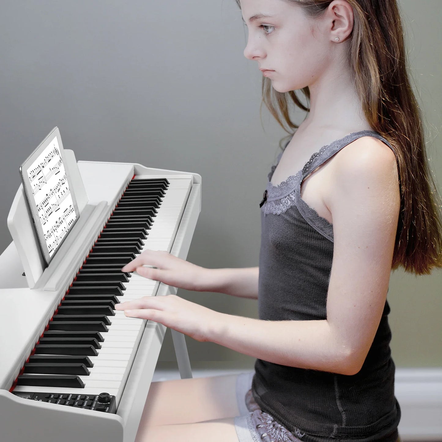 Glarry GDP-203 88 Key Standard Full Weighted Keyboards Digital Piano with Metal Stand, Power Adapter, Triple Pedals,