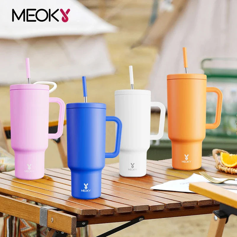 Meoky New 40oz Handle Tumbler Keep Hot Insulation Coffee Cup Multicolor Stainless Steel Leak-proof Car Mug Vacuum Bottle Winter