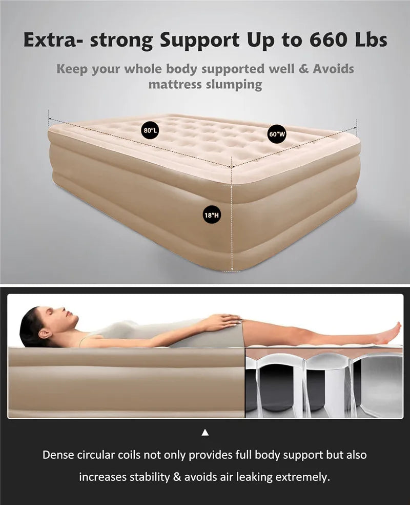 Interior Air Mattress Glamping Mats PVC Inflatable Sleeping Mattress Luxury 2 Person Camping Bed Mat Built-in Pump Thicken Mat