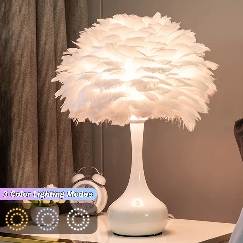 Feather Table Lamp LED Night Light Modern Creative