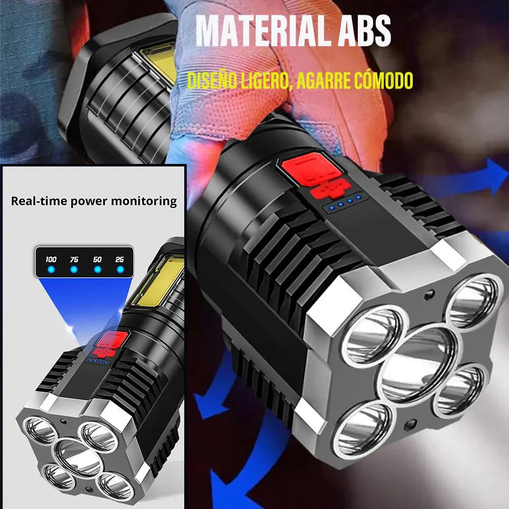 5LED High Power Led Flashlights Rechargeable Camping Spotlight