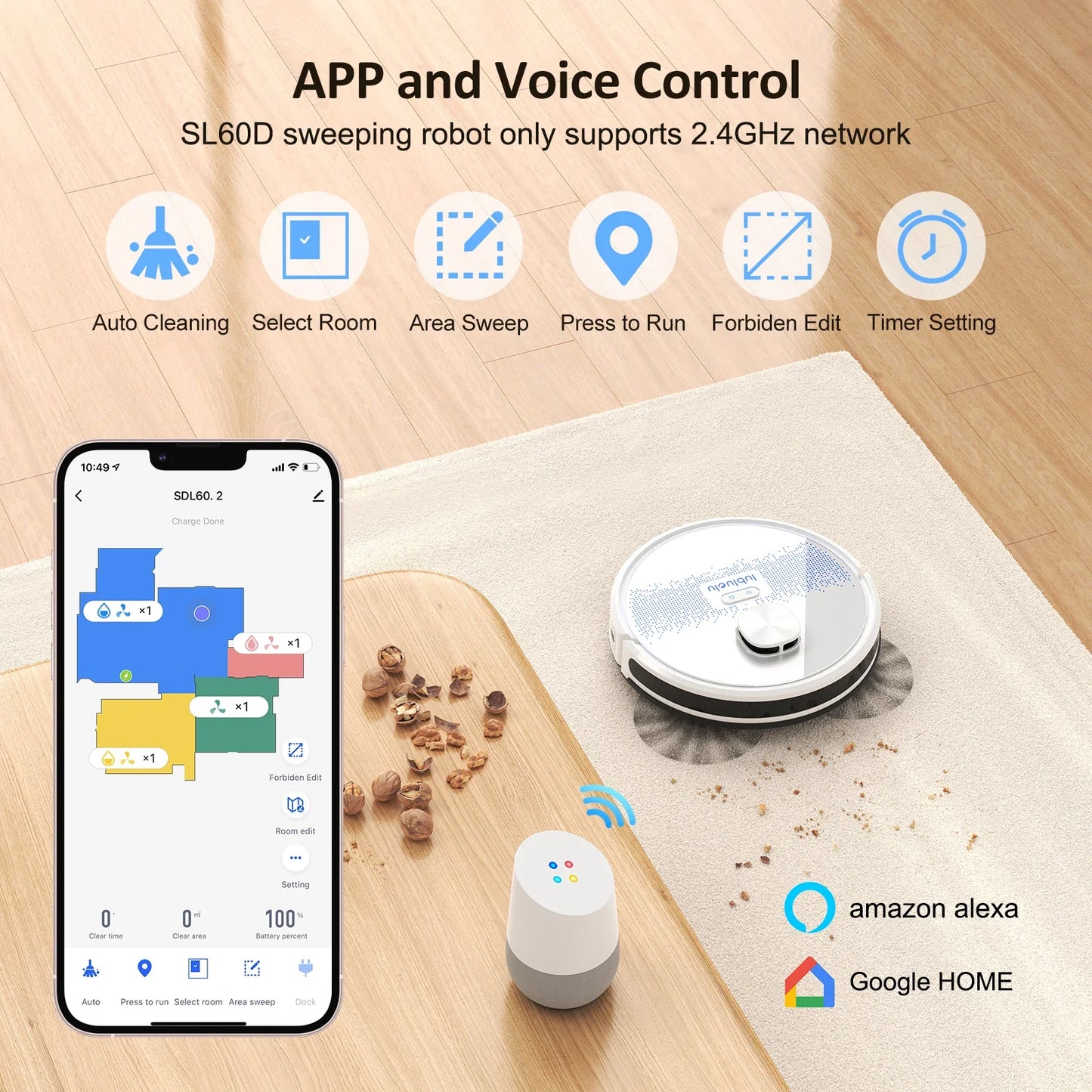 Lubluelu SL60D Robot Vacuum and Mop Combo - 4000Pa Suction, Quiet Operation, 150Mins Runtime10 No-Go Zones, Smart App Control