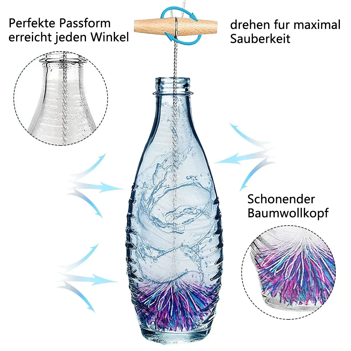 Bottle Brush for Soda Glass Bottles, Gentle Scratch-Free Nylon Bristles, Baby Bottle Cleaner, Glass Carafe for Drinking Bottles