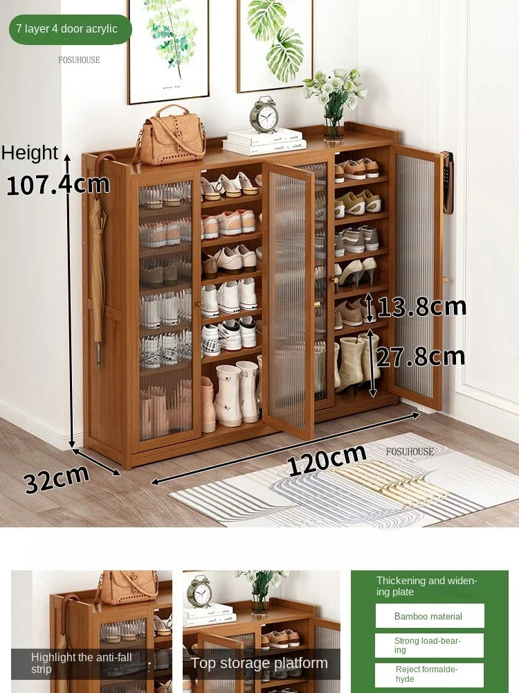 Japanese Bamboo Shoe Rack Indoor Multi-layer Dustproof Shoe Organizers Furniture Imitation Rattan Weave Cabinets for Living Room