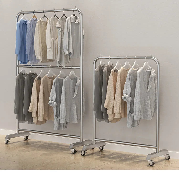 Mobile Cloth Racks Wheels Metal Multiple Levels Portable Adjustable Commercial Clothes Hanger Display Cabide Home Furniture