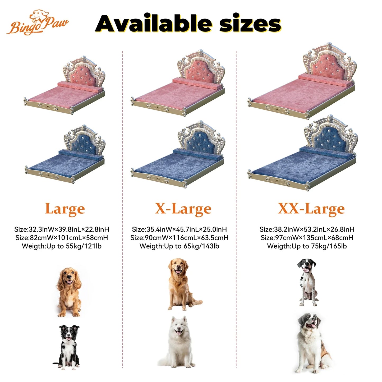 Luxury Pet Bed with Headboard, Washable Dutch Velvet Cover, Dog and Cat Bed, High Elastic Sponge, XXLarge
