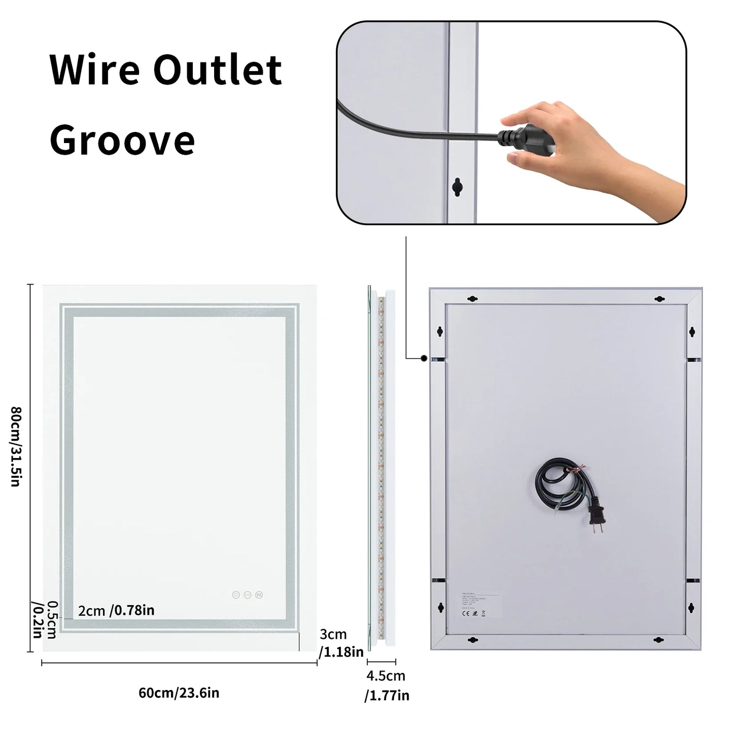 LED Illuminated Bathroom Wall Mirror with Demister Pad, Touch Sensor, Anti-Fog Makeup, Vanity Mirror, Front and Backlit Lights