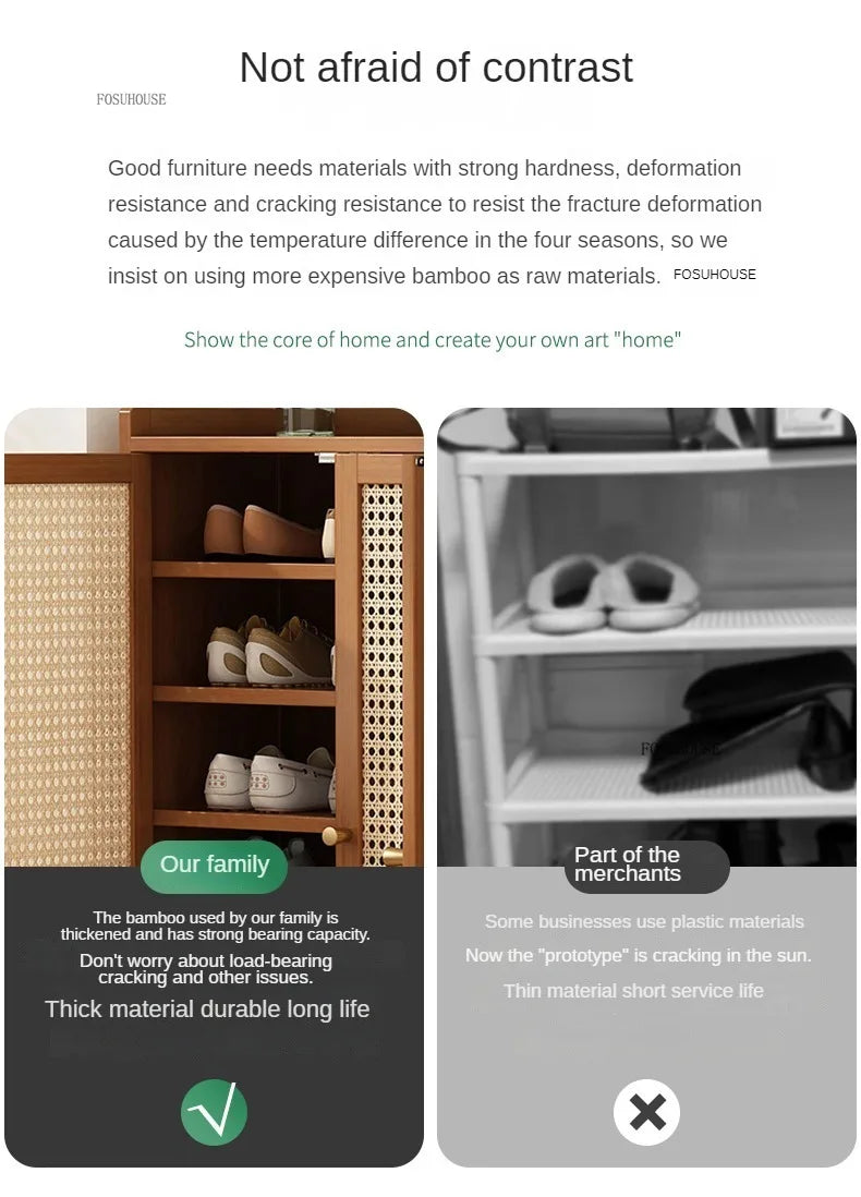 Japanese Bamboo Shoe Rack Indoor Multi-layer Dustproof Shoe Organizers Furniture Imitation Rattan Weave Cabinets for Living Room
