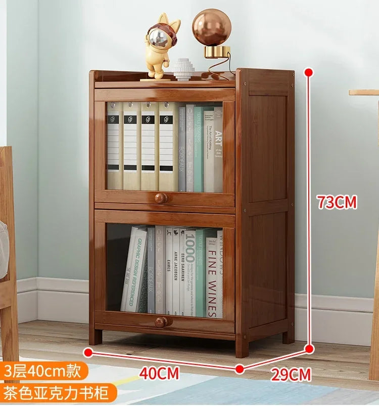 Japanese Home Furniture Bamboo Bookcases Organizer Multi-layer Storage Shelf Simple Retro Bookshelf With Door Modern Office Desk