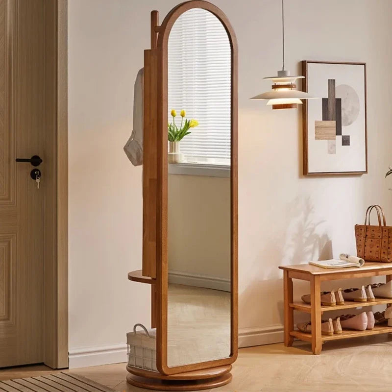 Full Length Mirror Cabinet Rotating Wooden Dressing Modern Creative Mirror Cabinet Minimalist Espejos De Piso Storage Furniture