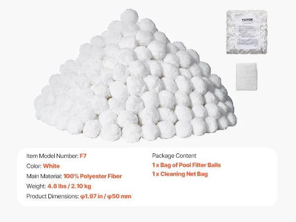 VEVOR Pool Filter Balls 1.5 lbs-4.6 lbs Reusable Blue / White Polyester Fiber Filter Media with Wash Bag, for Pool Aquarium Tank
