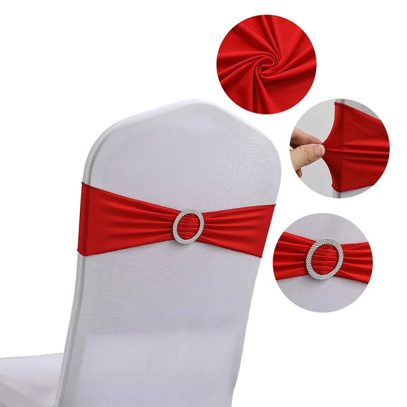 10pcs High-end Hotel Wedding Decoration Butterfly Knot Backrest Flower Spandex Chair Ribbon Chair Cover Elastic Strap