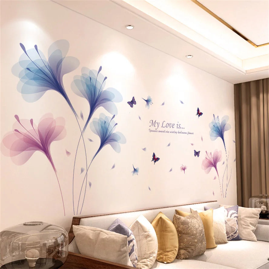 DIY Purple Lavender Living Room Wall Stickers Decoration