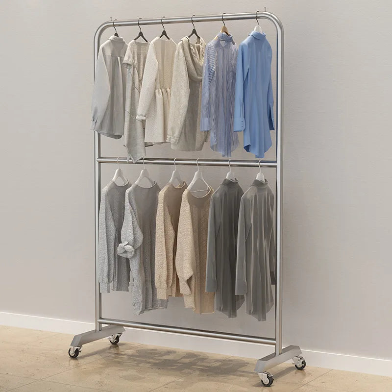 Mobile Cloth Racks Wheels Metal Multiple Levels Portable Adjustable Commercial Clothes Hanger Display Cabide Home Furniture
