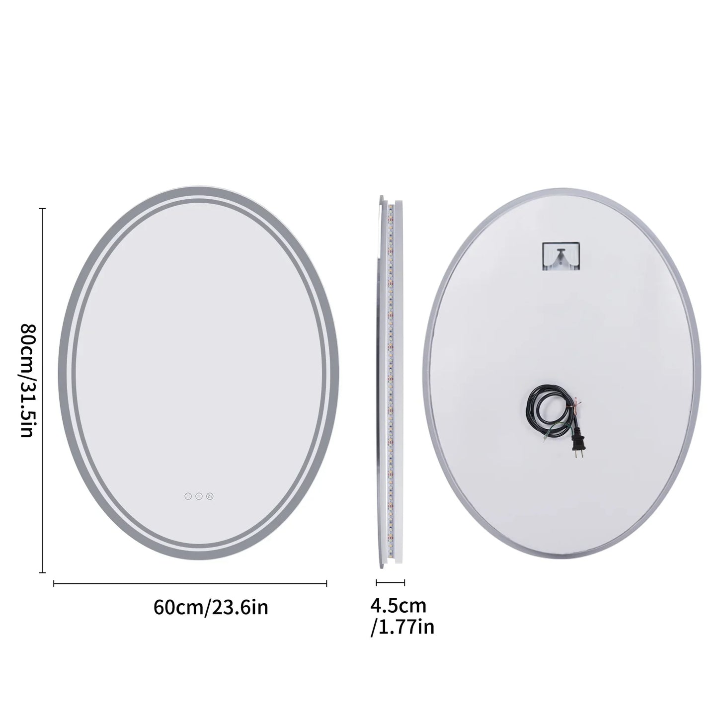 Ultra Bright Oval LED Bathroom Mirror, Anti-Fog, Dimmable, Backlit, Lighted Vanity Mirror, 3 Touch Switch, 28 ", 32"