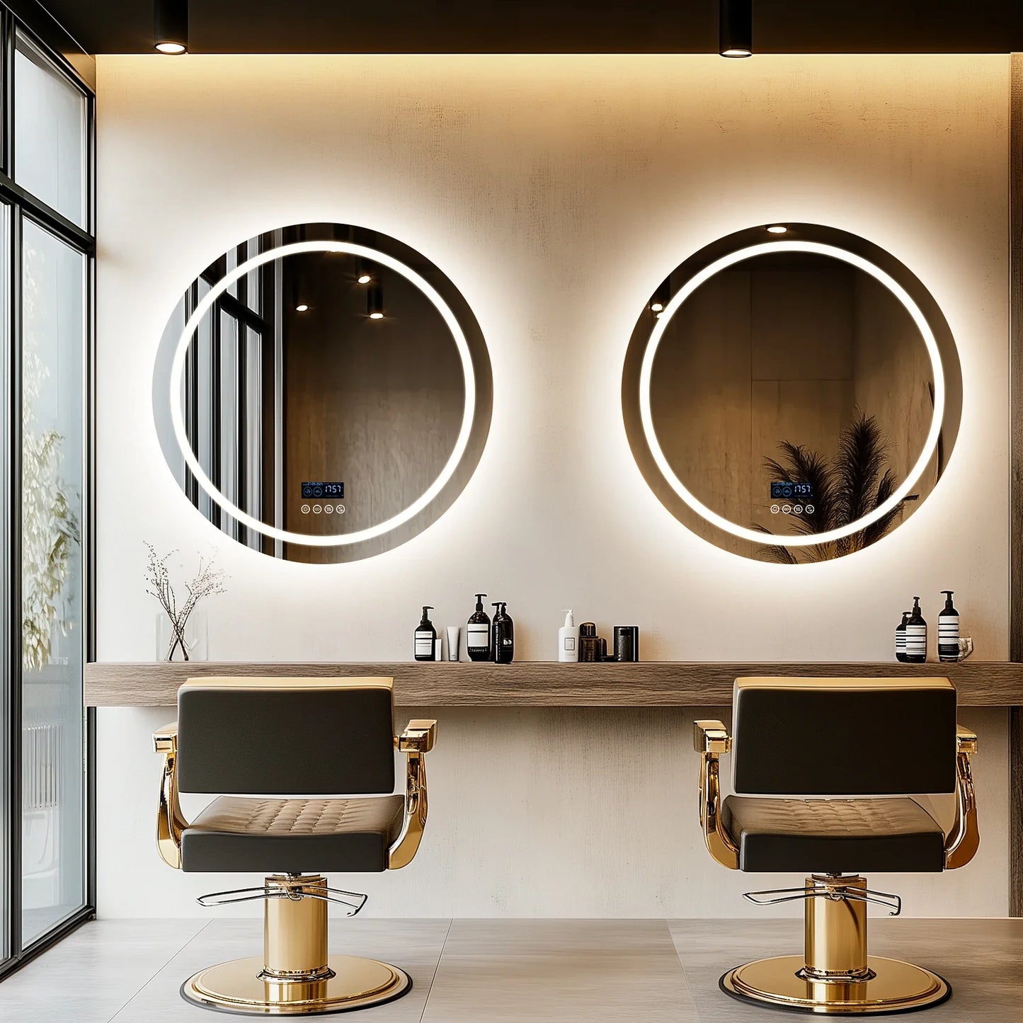 Dual Lighted Bluetooth Music LED Bathroom Mirror Touch Antifog Wall Vanity Mirror 3 Colors Adjustable Round/Square