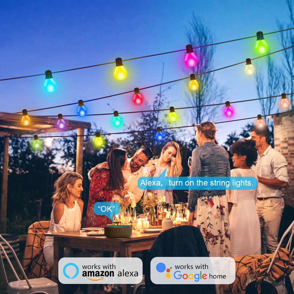 Smart WIFI G40 LED Bulb String Light USB 15M 25 Blubs Fairy Lights