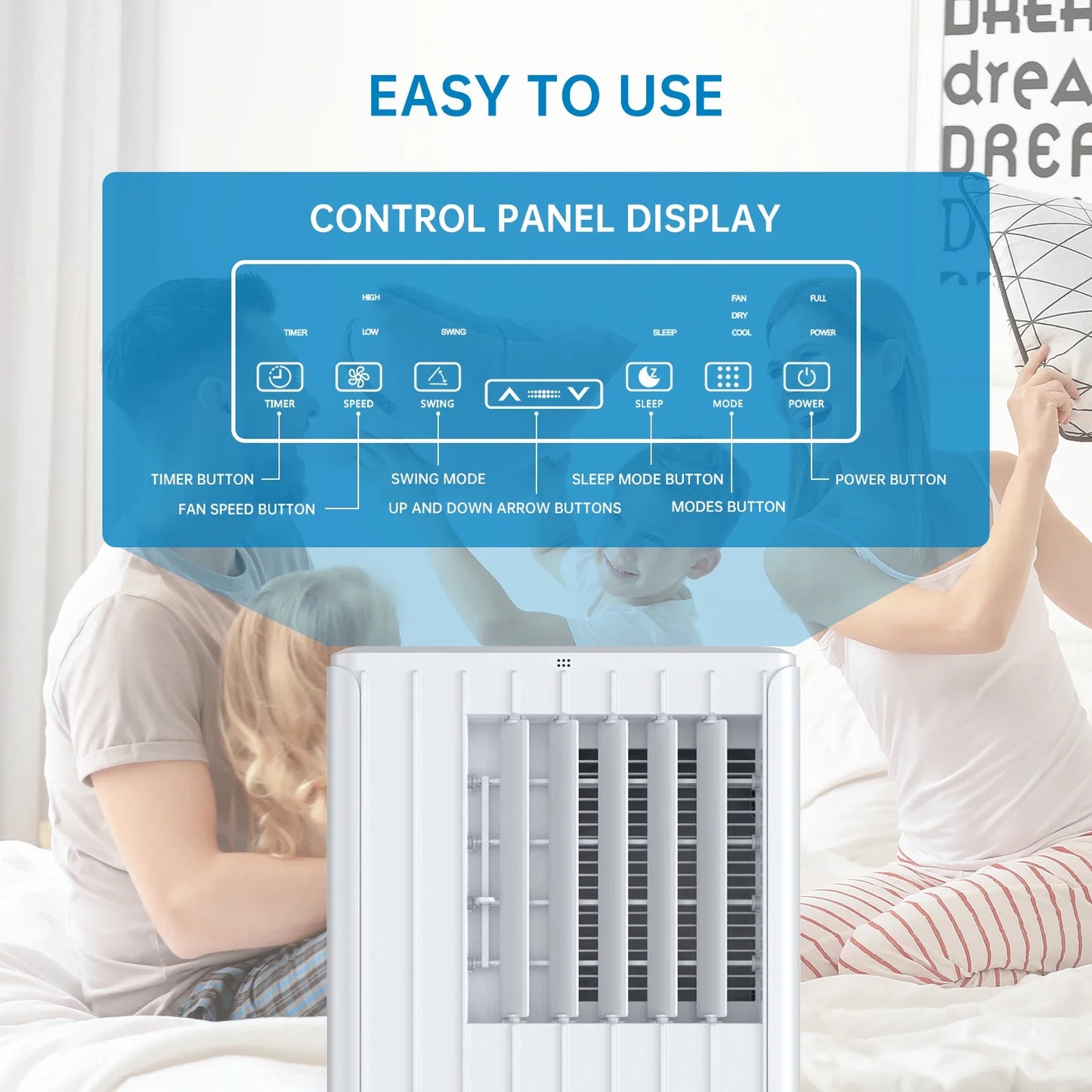 Portable Air Conditioner 9000BTUs 3 In1 Air Conditioner, Dehumidifier 42L/Day, Cooler, Fan with 2 Speeds,Digital Display