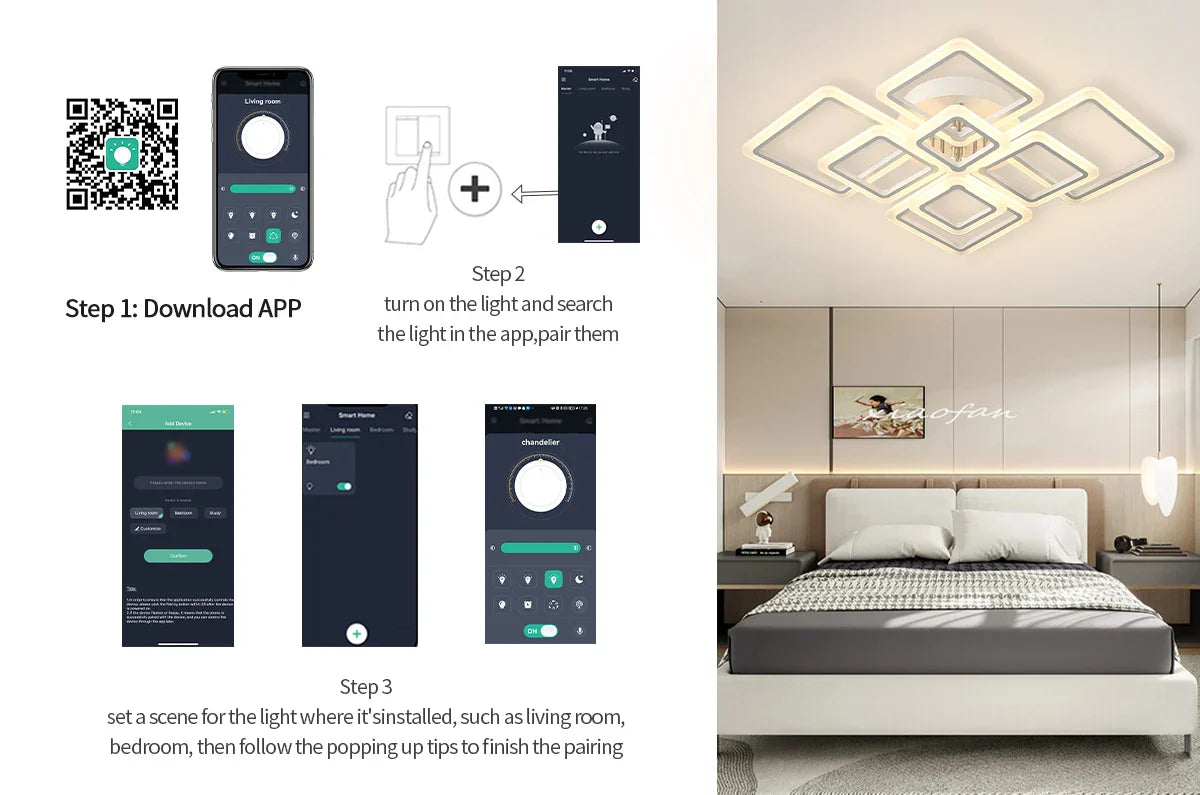 Modern LED Ceiling Light Dimmable Ceiling Lamp Fixture Acrylic Flush Mount Ceiling Chandelier Lighting for Living Room Home