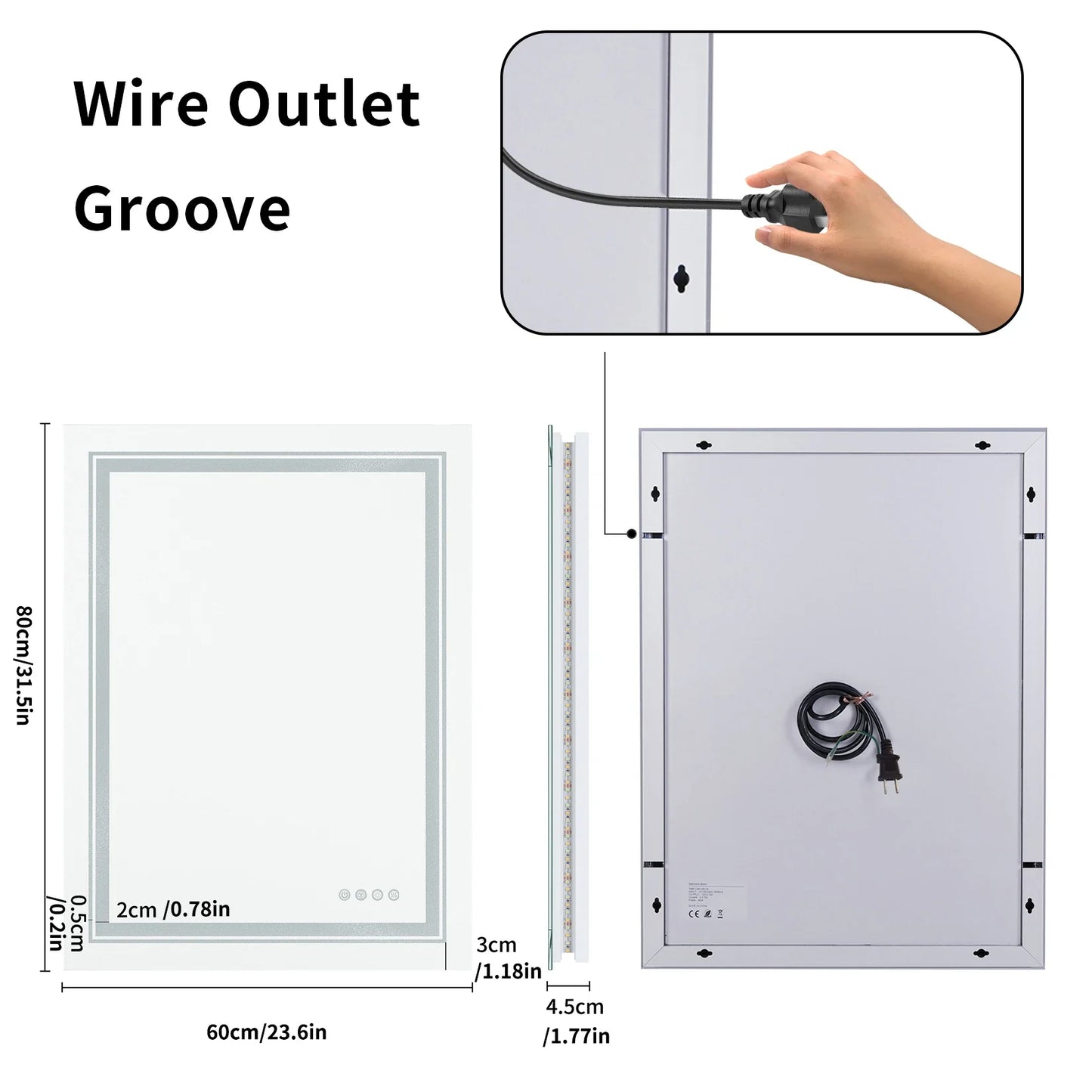 Large Full Size RGB LED Bathroom Mirror with Lights, Dimmable Wall Mirrors, Smart Anti-Fog, Vertical and Horizontal