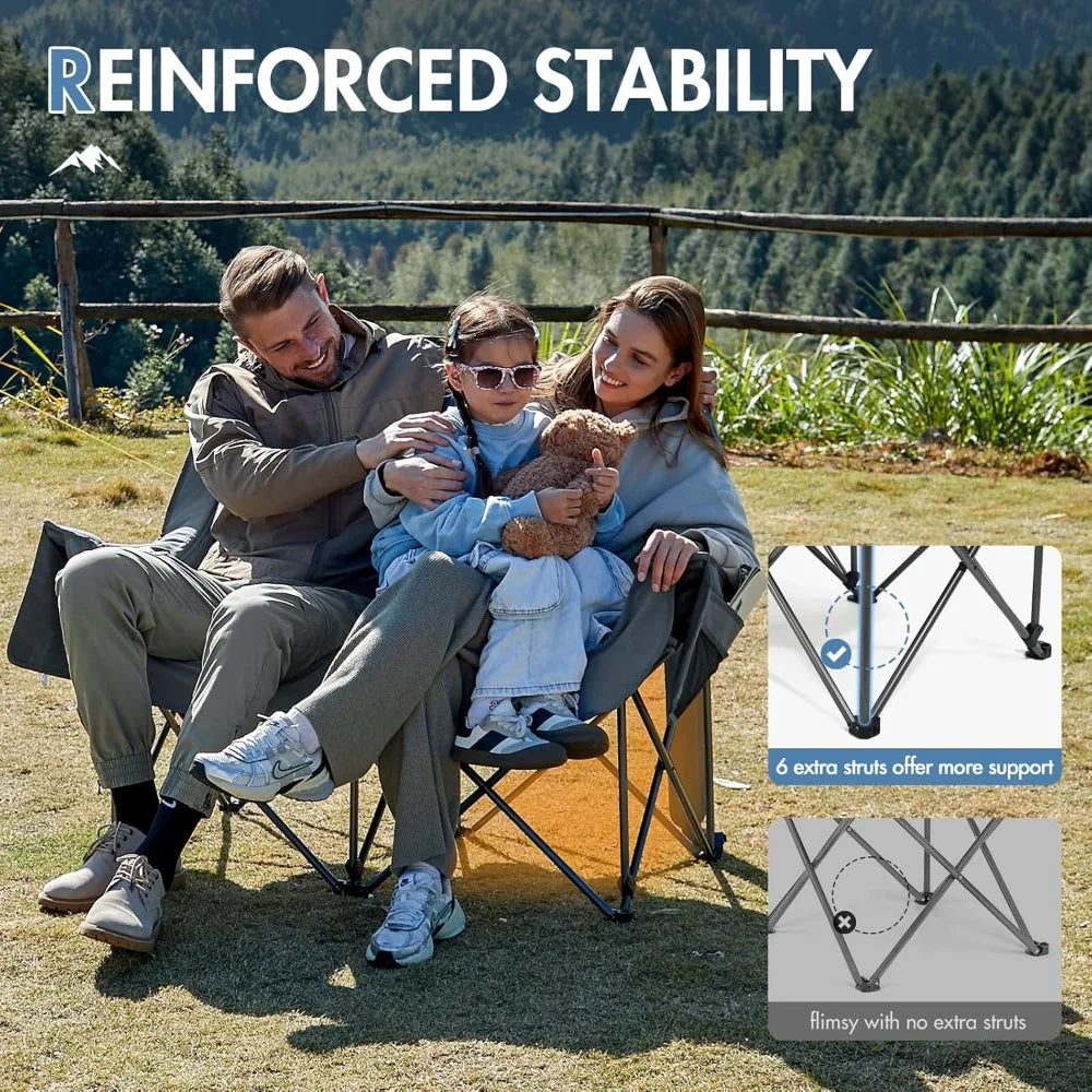 Double Camping Chairs Tub Chair Deluxe Moon Chairs Collapsible Giant Festival Garden Lawn Picnic Chair Load 272KG