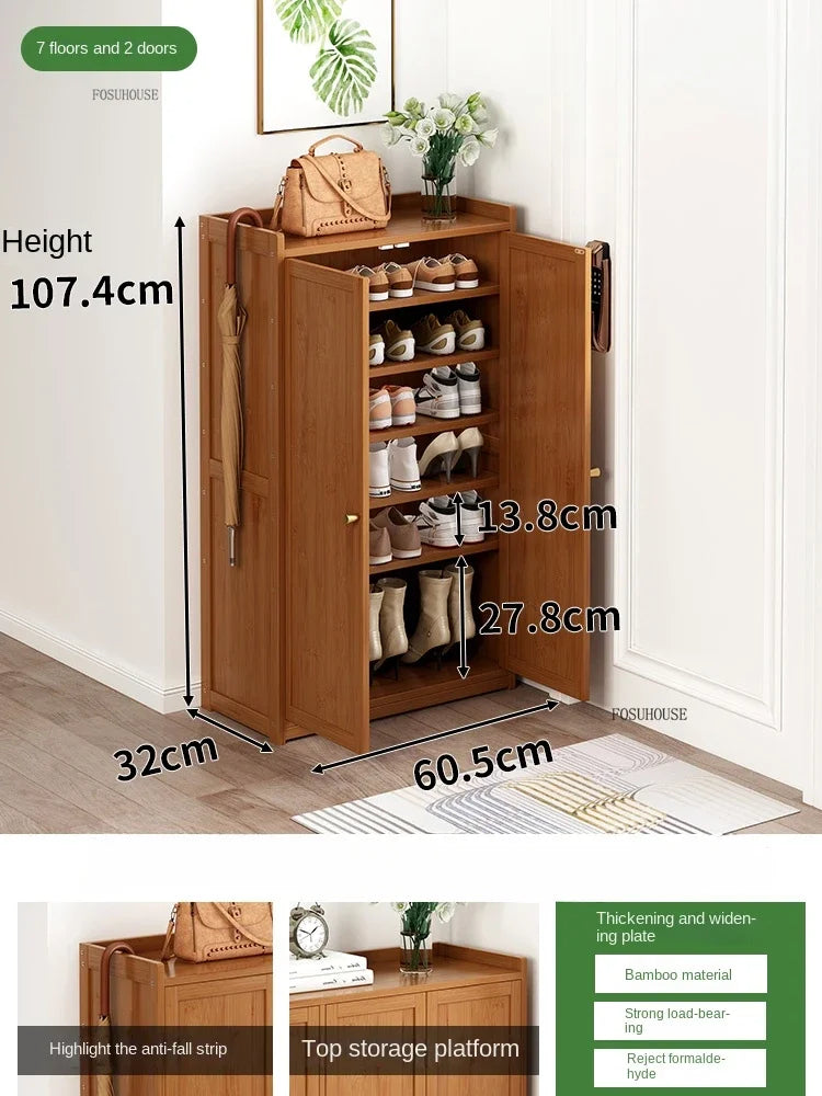 Japanese Bamboo Shoe Rack Indoor Multi-layer Dustproof Shoe Organizers Furniture Imitation Rattan Weave Cabinets for Living Room