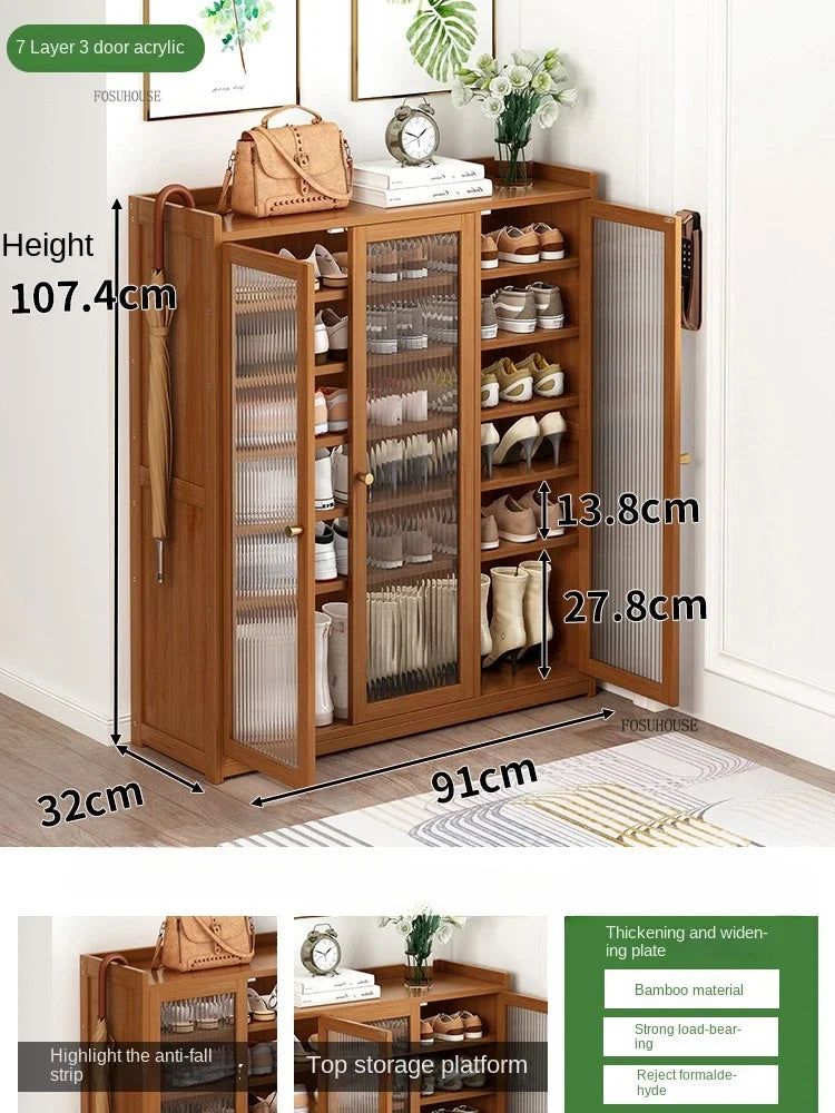 Japanese Bamboo Shoe Rack Indoor Multi-layer Dustproof Shoe Organizers Furniture Imitation Rattan Weave Cabinets for Living Room