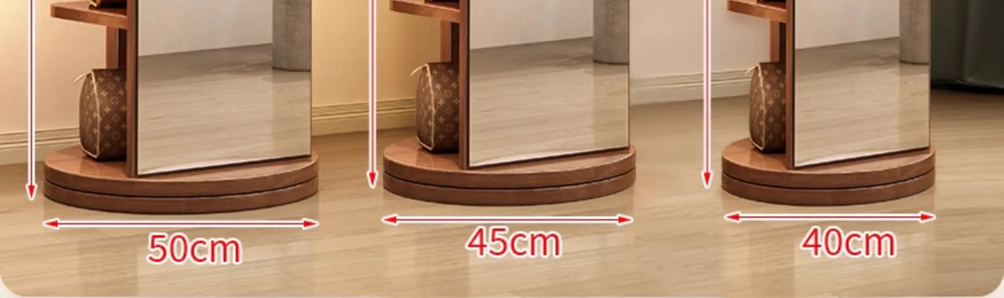 Solid wood hanger bedroom floor coat rack with mirror integrated