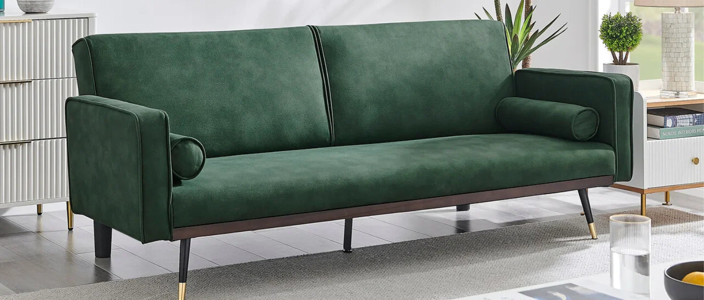 Manhattan 2 Seater Sofa Bed - Black. Faux Leather Fabric Sofa Bed With Cup Holder, Folding Sofa Bed To Double Bed. Click