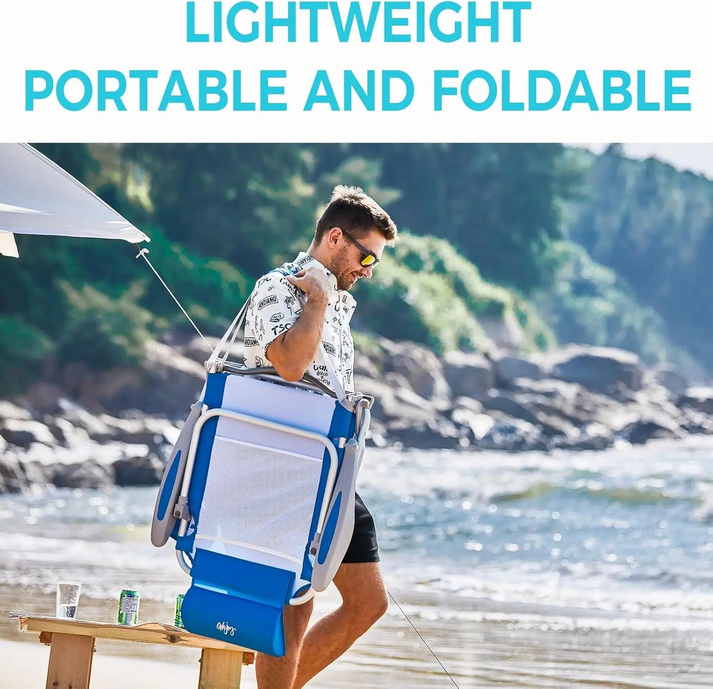 4-Position Adjustable Beach Chair Set of 1/2, Folding Low Reclining Camping Chair with High Back Pillow Pocket