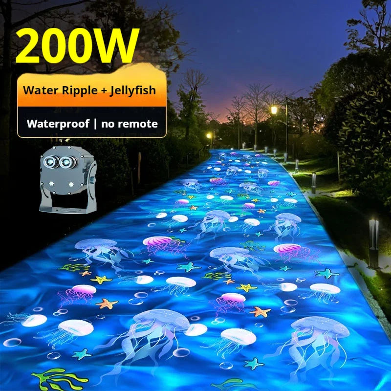 Projection spotlight of the Ocean World with dynamic water ripple jellyfish