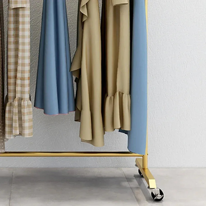 Clothes Storage Rod Stand Wheels Mobile Folding Clothes Drying Hangers Rail Golden Balcony Colgador De Ropa Bedroom Furniture