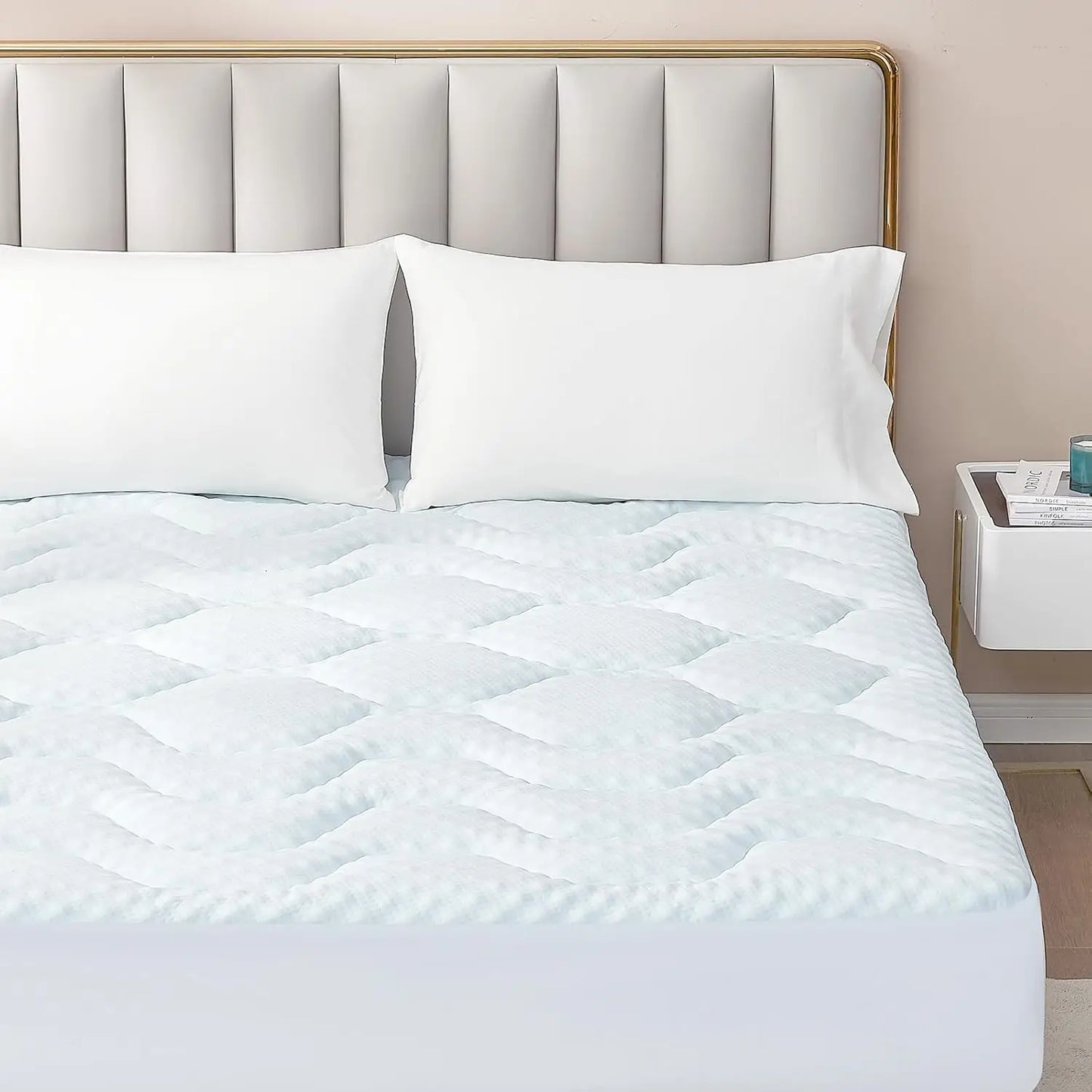 Memory Foam Mattress Topper Double Bed, Gel Mattress Pad with Extra Deep Pocket, Breathable Mattress Cover, 135x190x3cm, White