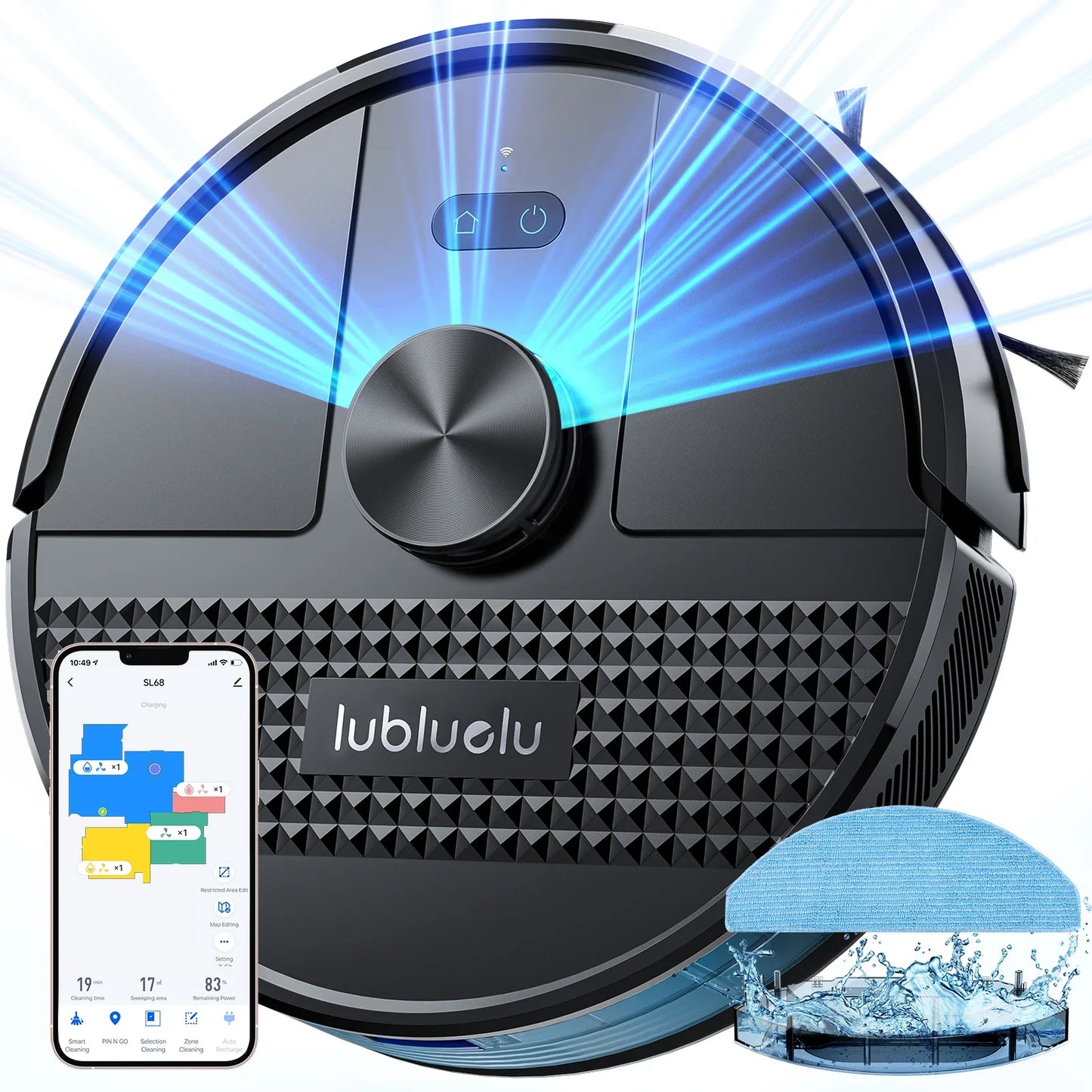 Lubluelu SL68 Robotic Vacuum Cleaner, 4500Pa Suction Power, Self-Charging, Anti-Siphon 5 Maps 24 No-Go Zones Hard Floor Cleaning