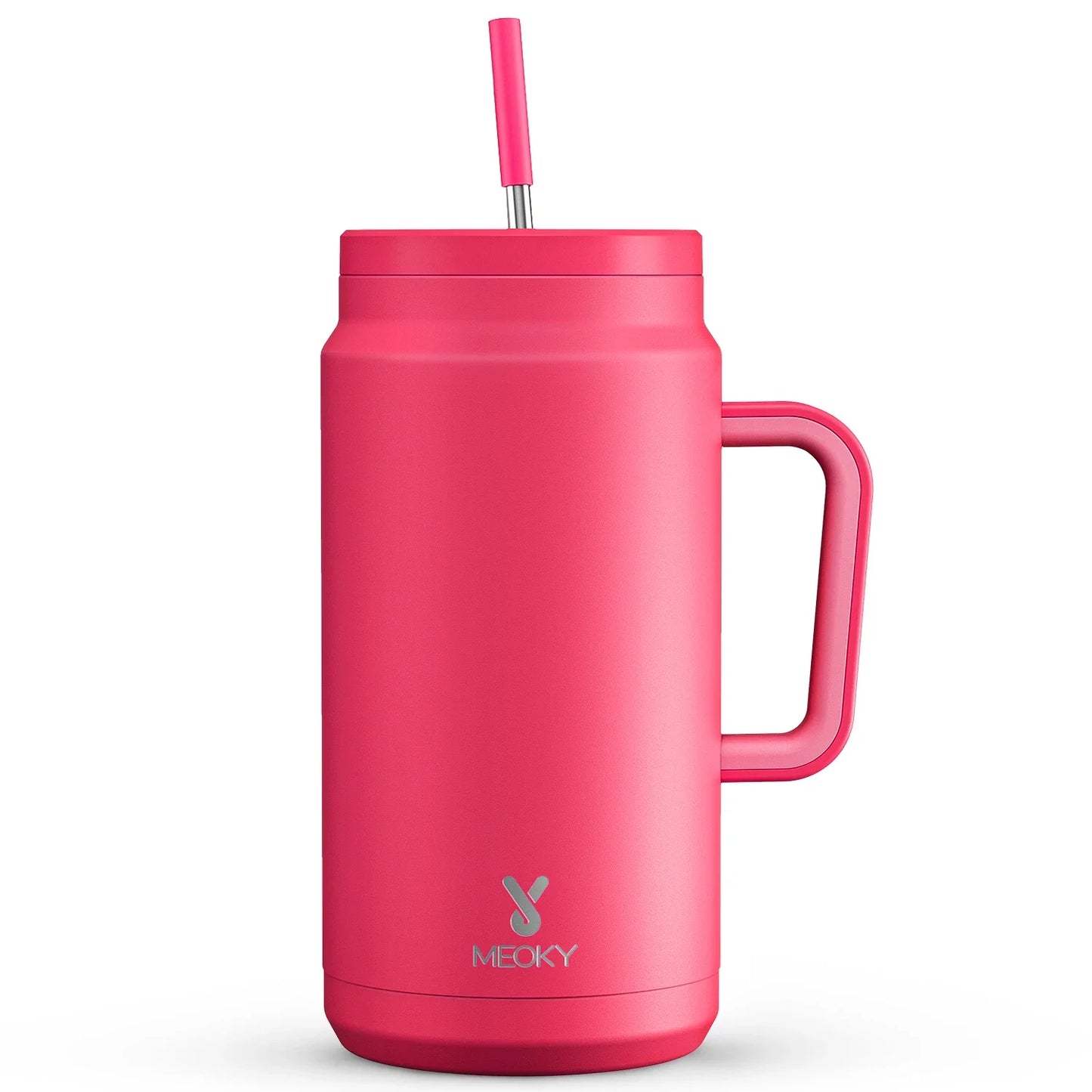 Meoky 50oz Tumbler Handle Straw Insulated Water Bottle Multi-prints Stainless Steel Leak-proof Large Capacity Travel Vacuum Cup
