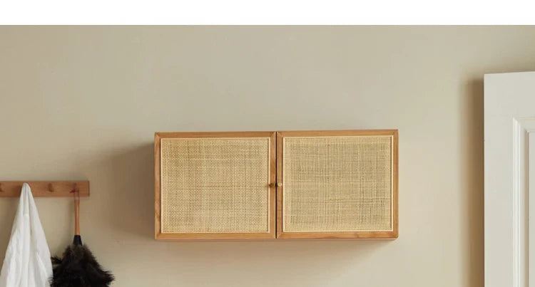 Japanese-Style Solid Wood Double-Door Rattan Shoe Cabinet Imported Oak Simple Modern Bedroom Storage Hall Entrance Cabinet