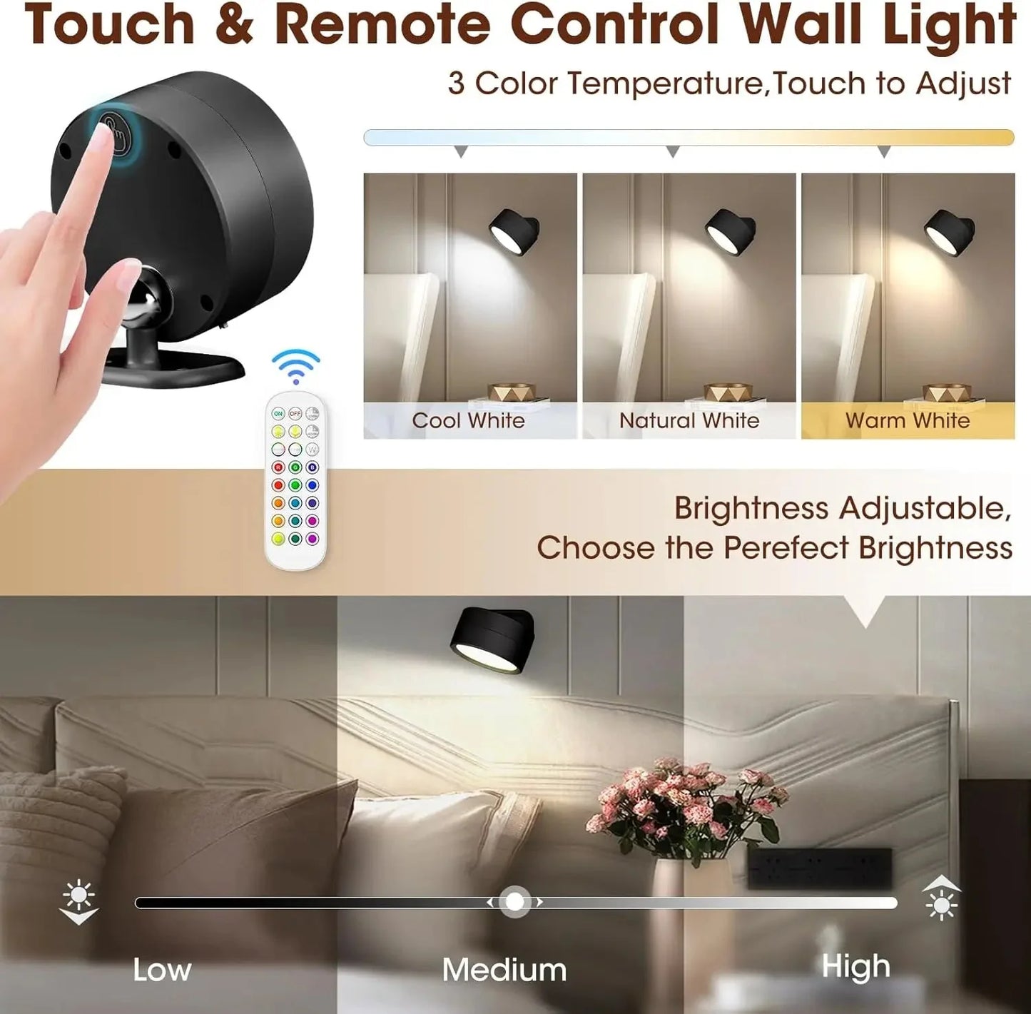 LED Wall Mounted Lights with Remote Wireless Magnetic