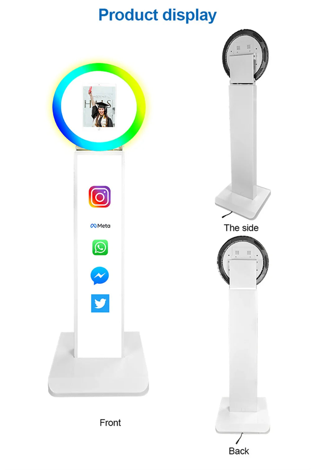 iPad Photo Booth Selfie Machine Shell Adjustable Stand Photobooth With LED Ring Light Customized LOGO For Wedding Partys Events