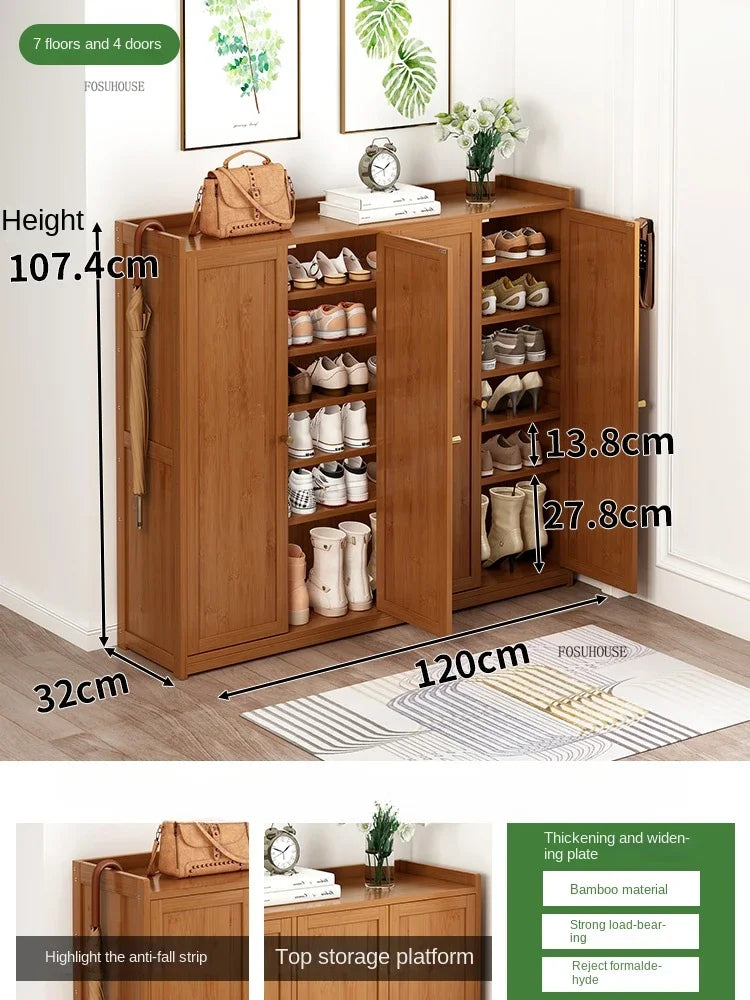 Japanese Bamboo Shoe Rack Indoor Multi-layer Dustproof Shoe Organizers Furniture Imitation Rattan Weave Cabinets for Living Room