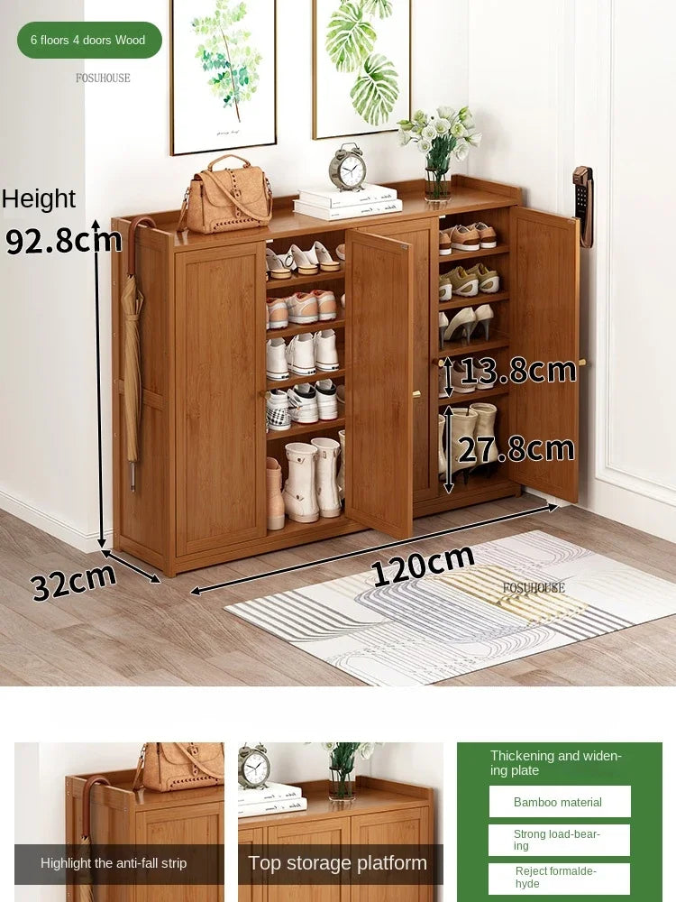 Japanese Bamboo Shoe Rack Indoor Multi-layer Dustproof Shoe Organizers Furniture Imitation Rattan Weave Cabinets for Living Room