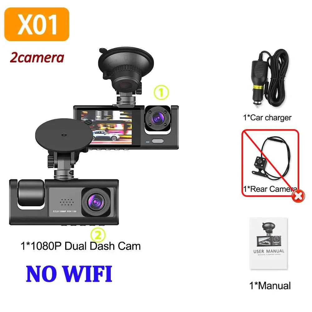 3 Lens Car Recorder with Memory Card Car Camera 1080P VCR WIFI Car DVR 2 Lens Front and Rear View Camera Night Vision Car Access