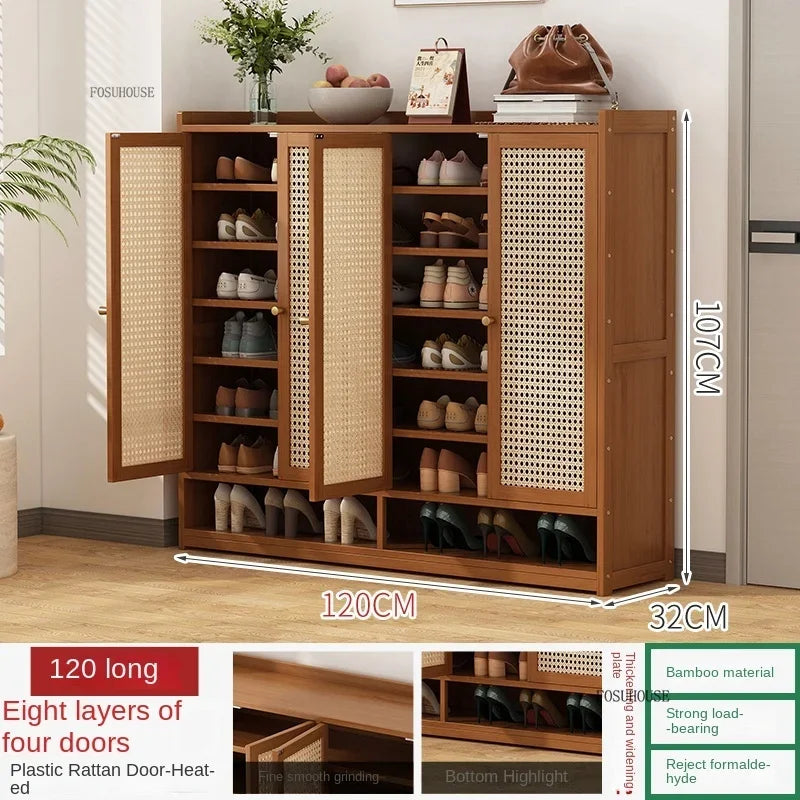 Japanese Bamboo Shoe Rack Indoor Multi-layer Dustproof Shoe Organizers Furniture Imitation Rattan Weave Cabinets for Living Room
