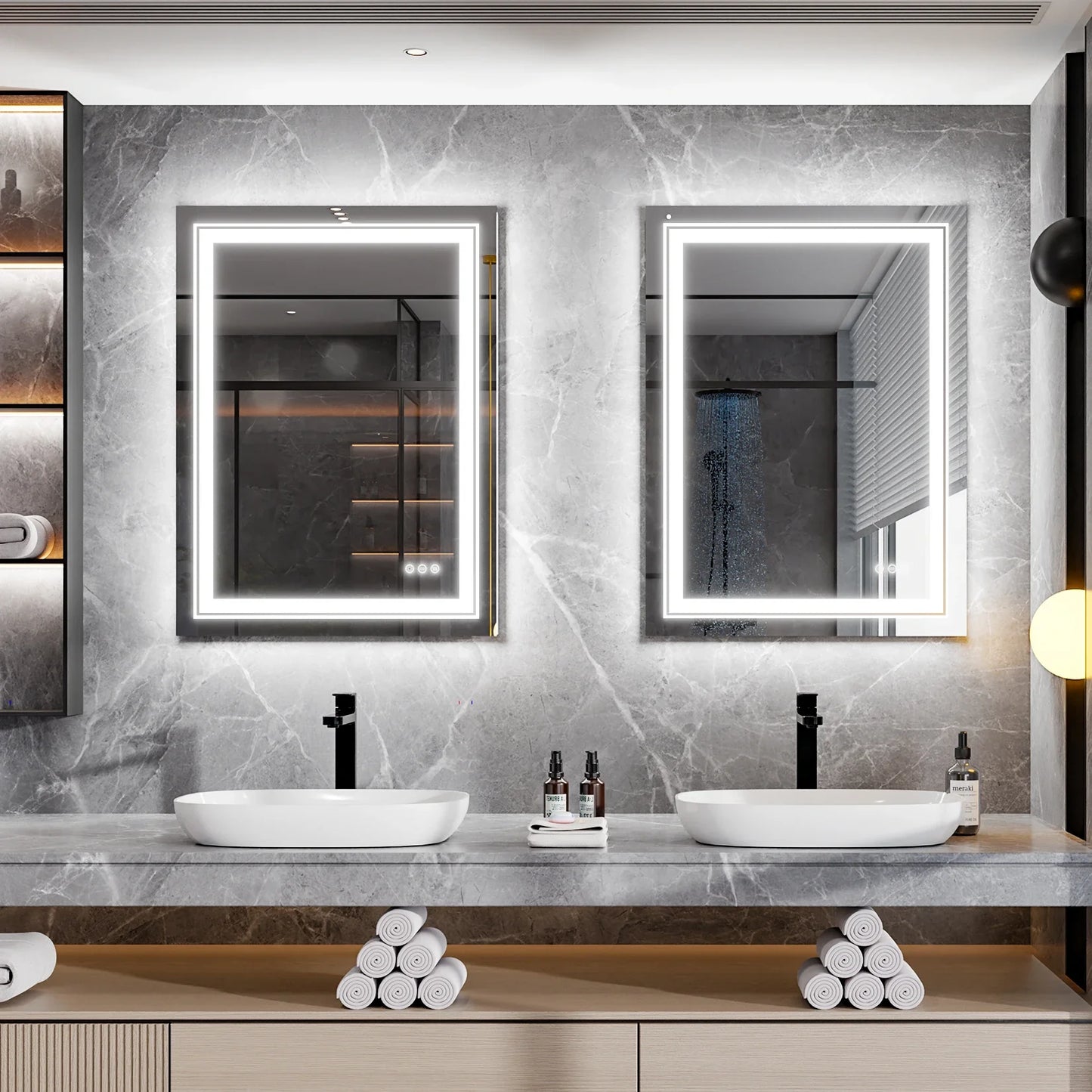 LED Illuminated Bathroom Wall Mirror with Demister Pad, Touch Sensor, Anti-Fog Makeup, Vanity Mirror, Front and Backlit Lights