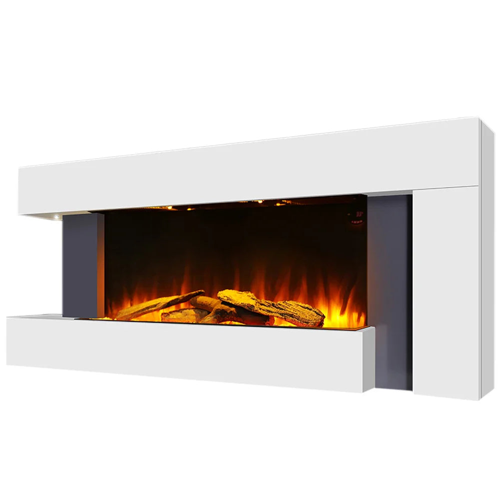 KOMORE Contemporary Wall Mounted/Freestanding Fireplace Mantel for Living Room, Overheat Protection 1000W&2000W, 132cm, White