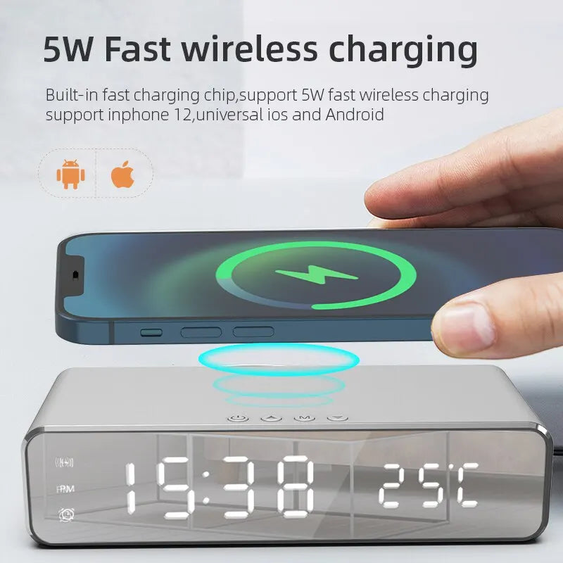 Wireless Charger Time Alarm Clock LED Digital Thermometer