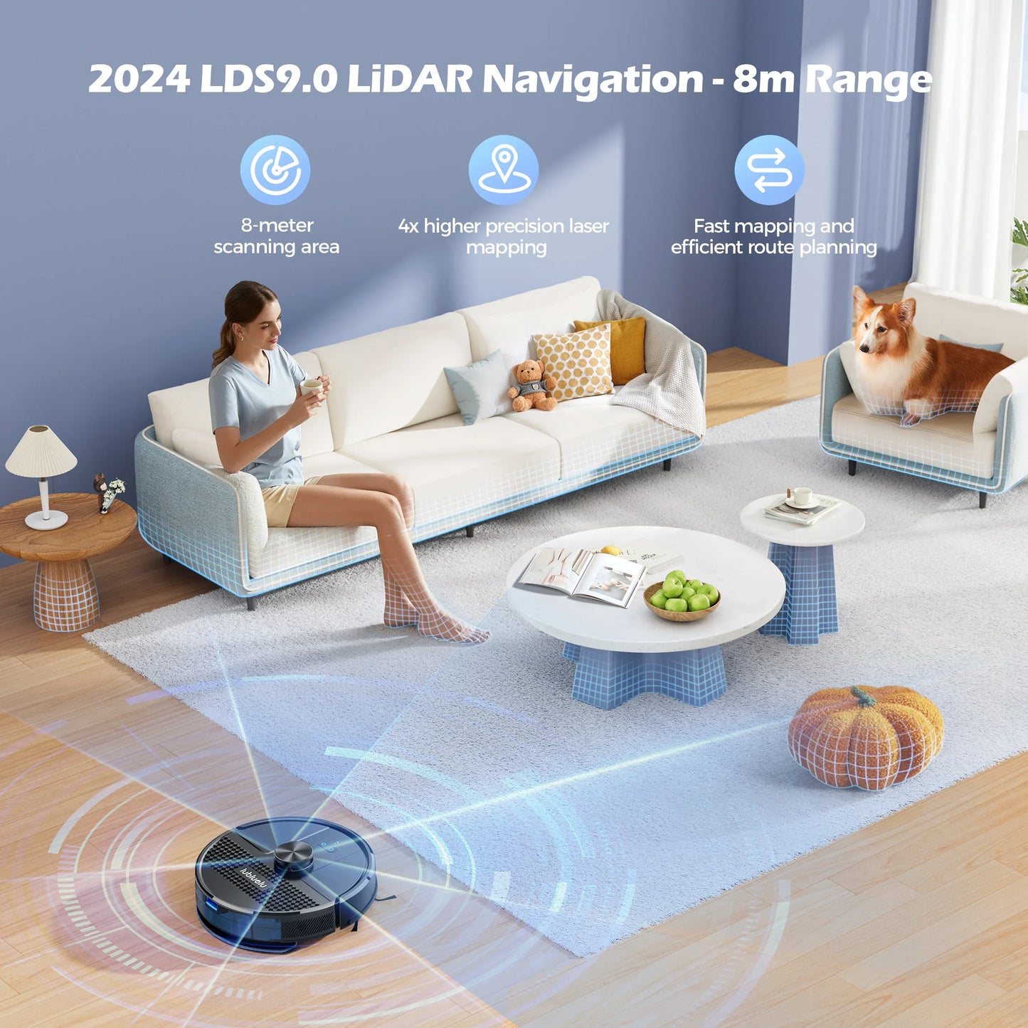 Lubluelu SL68 Robotic Vacuum Cleaner, 4500Pa Suction Power, Self-Charging, Anti-Siphon 5 Maps 24 No-Go Zones Hard Floor Cleaning