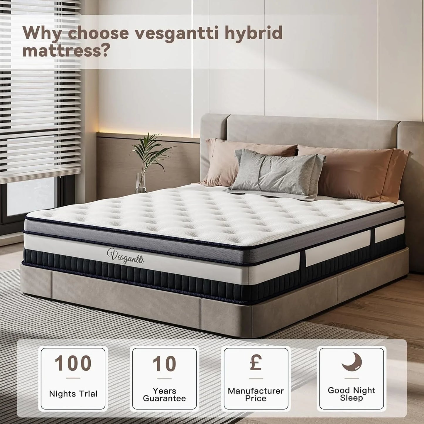 9.4 Inch Pocket Sprung Mattress with Breathable Foam and Individually Pocket Spring - Medium, Luxury Box Top Collection