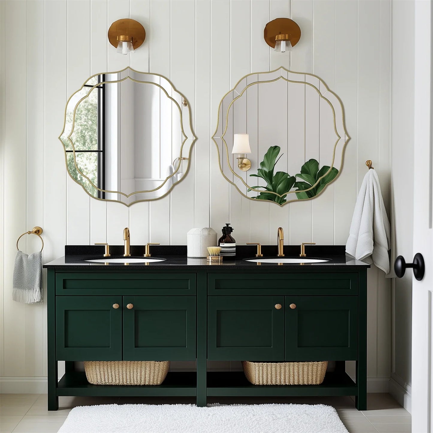 Modern Decorative Wall Mirror with Golden Rim Beveled Frame Silver Glass Acent Venetian Mirror for Bedroom Hallway